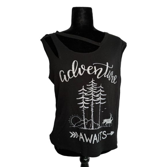 Zutter Black "Adventure Awaits" Sleeveless Top, Large, Pre-owned - Picture 1 of 4